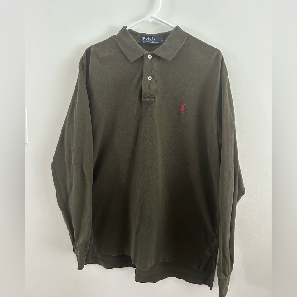 Vintage Polo Ralph Lauren Olive Collared 1/4 Pullover Sweatshirt Mens Sz Large